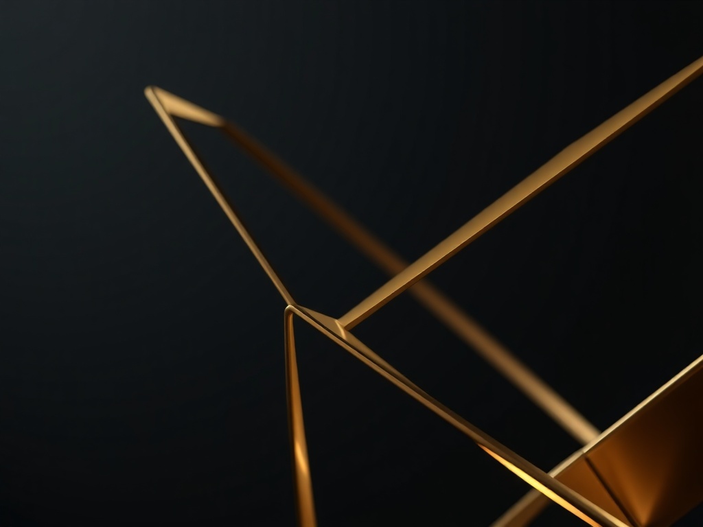 Close-up of a minimalist geometric sculpture made of polished brass, with soft reflections, dark background, 8k photorealistic